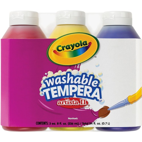 Crayola Artista II Washable Tempera Paint - 8 fl oz - 3 / Pack - Primary Blue, Primary Yellow, Primary Red