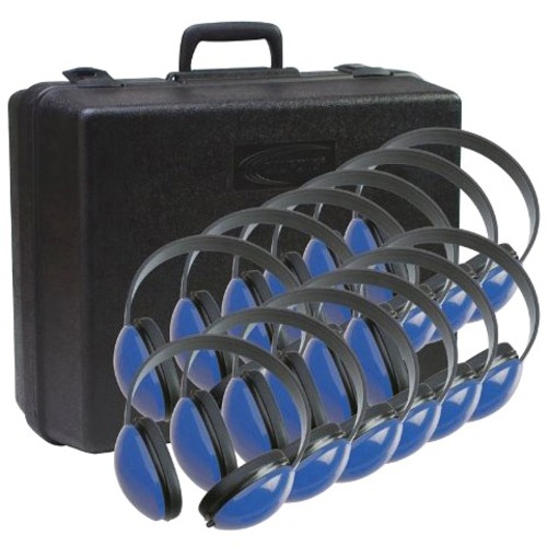 Califone Childrens Stereo Blue Headphone Lightweight, 12 Pack with Case - Stereo - Mini-phone (3.5mm) - Wired - Over-the-head - Binaural - Ear-cup - 6 ft Cable - 12