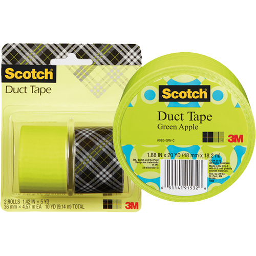 Scotch Duct Tape 920-GRN-C 1.88 in x 20 yd (48 mm x 18,2 m) 6 Rolls/Case, Green - 20 yd Length x 1.88" Width - Rubber - For Repairing, Decorating, Color Coding, Multi Surface - 6 / Case - Green