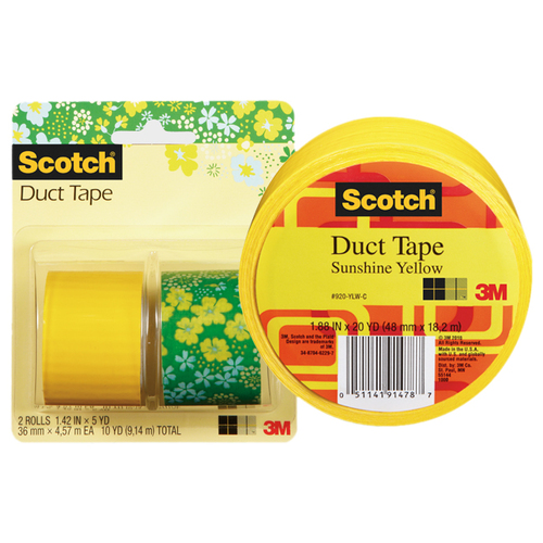 Scotch Duct Tape 920-YLW-C 1.88 in x 20 yd (48 mm x 18,2 m) 6 Rolls/Case, Yellow - 20 yd Length x 1.88" Width - Yellow - Rubber - For Repairing, Decorating, Color Coding, Multi Surface - 6 / Case