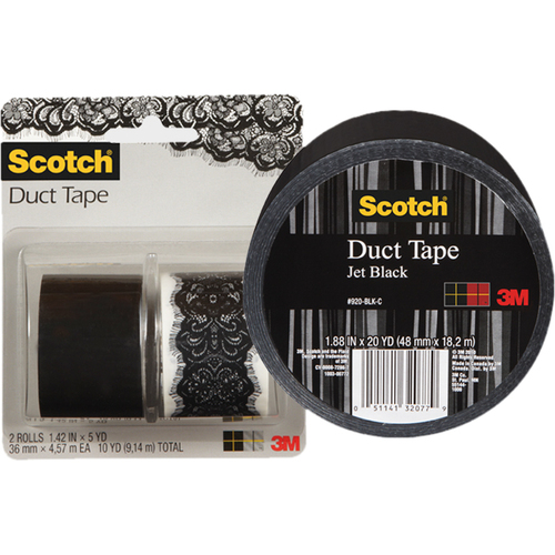 Scotch Duct Tape 920-BLK-C, 1.88 in x 20 yd (48 mm x 18,2 m) Black - 20 yd Length x 1.88" Width - Black - Rubber - For Repairing, Decorating, Color Coding, Multi Surface - 6 / Case