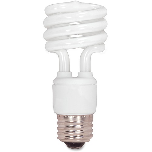 Satco T2 13-watt Mini Spiral CFL Bulb - 13 W - 60 W Incandescent Equivalent Wattage - 120 V AC - 900 lm - Spiral - T2 Size - Cool White Light Color - E26 Base - 12000 Hour - 6920.3°F (3826.8°C) Color Temperature - 82 CRI - Energy Saver - 1 Each