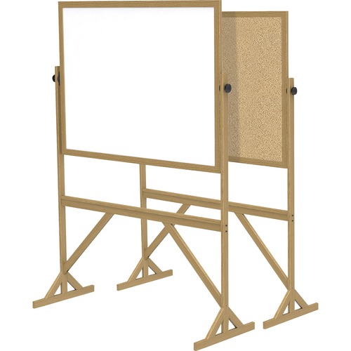 Ghent Reversible Cork Bulletin Board/Whiteboard with Wood Frame - 48" (4 ft) Width x 36" (3 ft) Height - Natural White Cork Surface - Wood Frame - Eraser Included - 1 Each