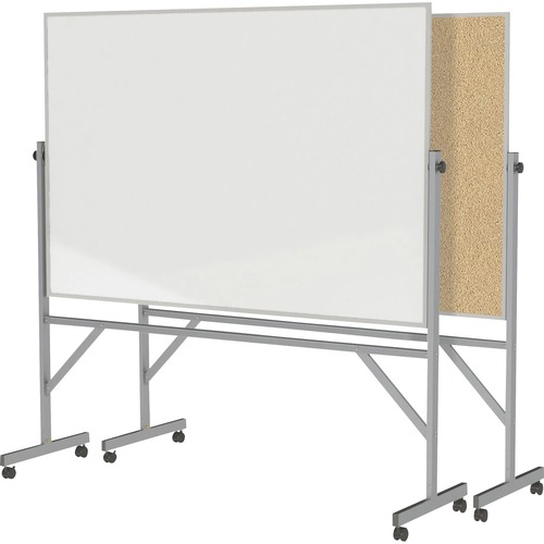 Ghent Reversible Cork Bulletin Board/Non-Magnetic Whiteboard with Aluminum Frame - 72" (6 ft) Width x 48" (4 ft) Height - Natural White Surface - Aluminum Frame - Eraser Included - 1 Each