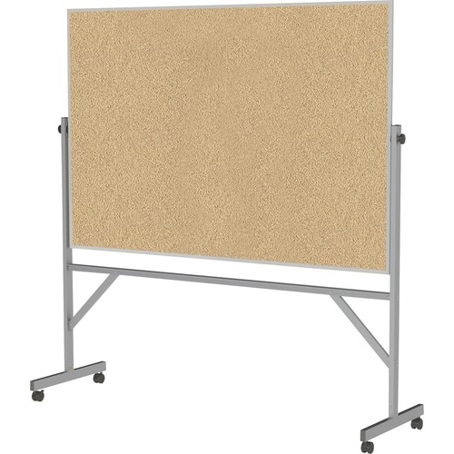 Ghent Bulletin Board - 48" Height x 72" Width - Natural Cork Surface - Durable, Reversible, Wheel, Caster, Portable, Lockable, Accessory Tray, Smooth, Mobility - Silver Aluminum Frame - 1 Each - 78.3" x 77" x 20"