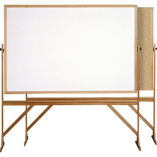 Ghent Reversible Cork Bulletin Board/Whiteboard with Wood Frame - 72" (6 ft) Width x 48" (4 ft) Height - Natural White Cork Surface - Wood Frame - Eraser Included - 1 Each