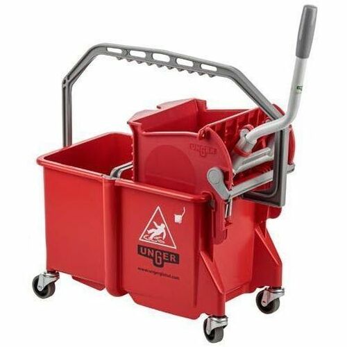 Unger Dual Compartment Mop Buckets - 4 gal - Ergonomic Design, Dual Bucket, Light Weight, Caster - Plastic - Red - 1 / Carton