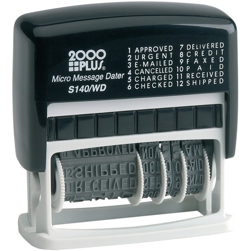 COSCO 2000 Plus Micro Message 6-year Dater Stamp - Message/Date Stamp - "APPROVED, URGENT, E-MAILED, CANCELLED, CHARGED, CHECKED, CREDIT, FAXED, PAID, RECEIVED, SHIPPED, ..." - 0.16" Impression Width x 11.06" Impression Length - 5000 Impression(s) - 1 Eac