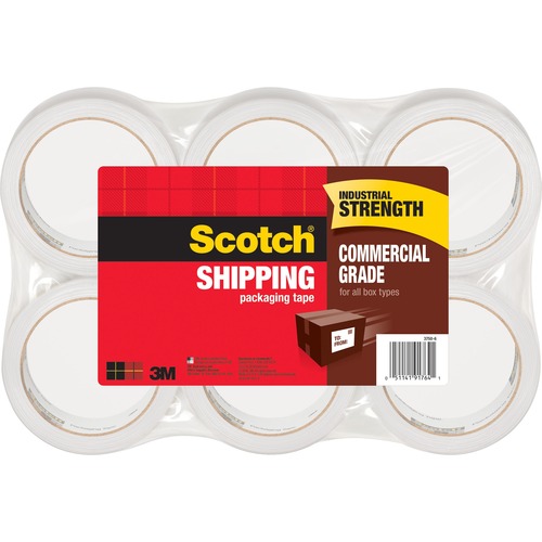 Scotch Commercial-Grade Shipping/Packaging Tape - 54.60 yd Length x 1.88" Width - 3.1 mil Thickness - 3" Core - Synthetic Rubber Resin - 2 mil - Polypropylene Backing - Moisture Resistant, Split Resistant, Water Resistant - For Shipping, Packing, Sealing,