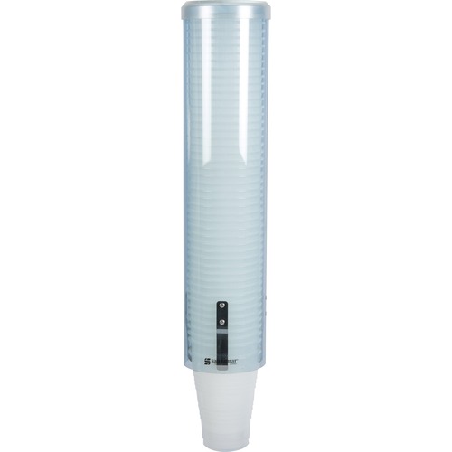 San Jamar Pull-type Water Cup Dispenser - 16 Tube - 3.39" Cup Rim Diameter - Pull Dispensing - Paper Cups Supported - Surface Mount - Arctic Blue - Plastic - 1 Each - Durable, Flip Cap, Impact Resistant, Transparent