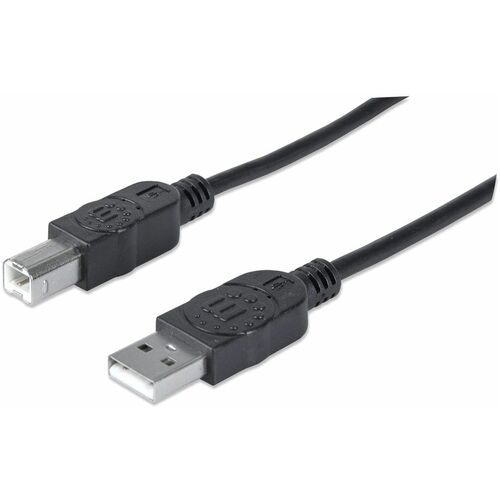 Manhattan Hi-Speed USB 2.0 A Male to B Male Device Cable, 6', Black - Hi-Speed USB 2.0 for ultra-fast data transfer rates with zero data degradation
