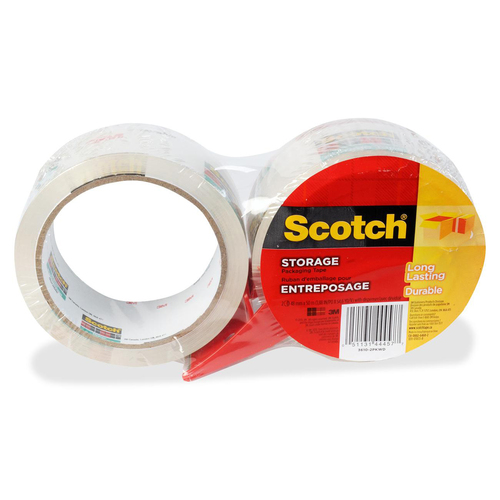 Scotch Storage Packaging Tape - 54.7 yd (50 m) Length x 1.89" (48 mm) Width - Dispenser Included - 2 / Pack - Clear