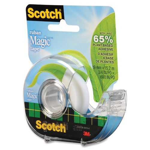Scotch Magic Greener Tape - 16.7 yd (15.2 m) Length x 0.75" (19.1 mm) Width - Dispenser Included - 1 Each - Clear