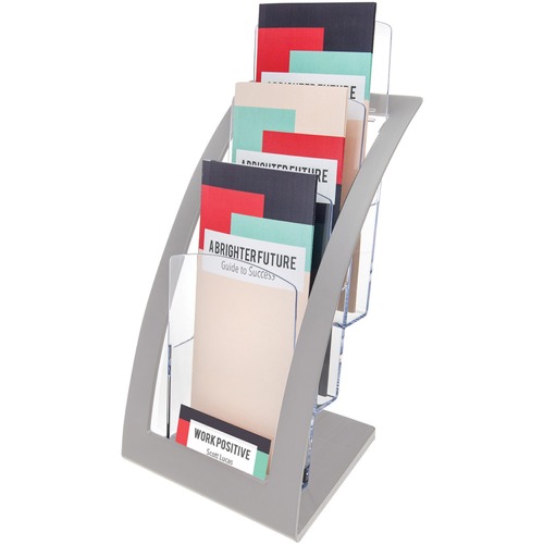 Deflecto Contemporary Literature Holder - 3 Tier(s) - 13.3" Height x 6.8" Width x 6.9" Depth - Silver, Silver - 1 Each