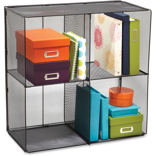 Safco Onyx Mesh Cube - 4 Compartment(s) - Compartment Size : 14" x 14" x 14" - 28.50" Height x 28.50" Width x 14.50" Depth - Desktop - Stackable - Powder Coated - Black - Steel - 1 Each