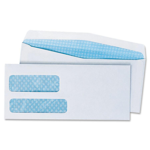 Double Window Security Envelope - #9 - 3 7/8" W x 8 7/8" L - 24 lb - Gummed - Wove - 500 / Box - White