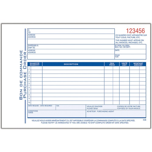 Adams Purchase Order Form - 50 Sheet(s) - 2 PartCarbonless Copy - 8.43" x 5.56" Form Size - White, Yellow - Red Print Color - 1 Each = ABFADC53B