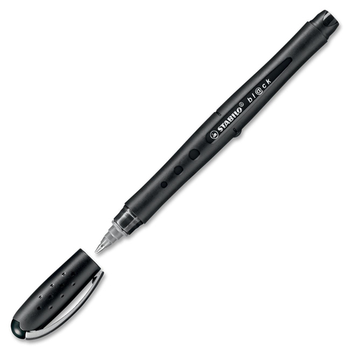 Stabilo Bl@ck Rollerball Pen - 0.5 mm Pen Point Size - Black - Black Barrel - Metal Tip - 1 Each