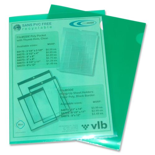 Filemode Letter Project File - 8 1/2" x 11" - Polypropylene - Green - 10 / Pack - Pocket Portfolios/Folders - VLB60275
