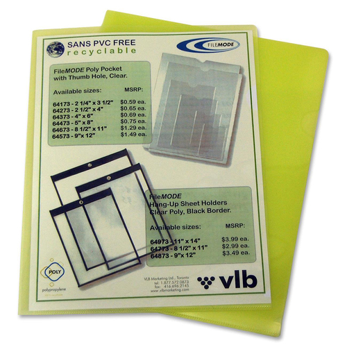 VLB Letter Project File - 8 1/2" x 11" - Polypropylene - Yellow - 10 / Pack - Pocket Portfolios/Folders - VLB60276