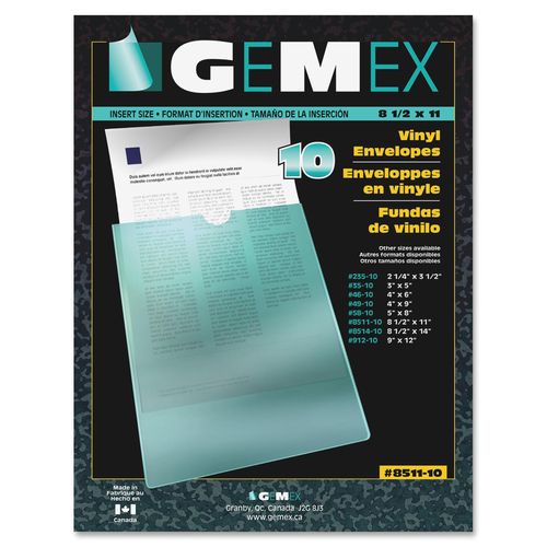 Gemex Recycled Vinyl File Pocket - 5" x 8" - Vinyl - Clear - 10 / Pack