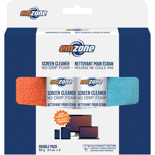 Emzone No Drip Foam Screen Cleaner 60 g Kit with Cloths - For Display Screen, Notebook, PDA, GPS Navigation System, Gaming Console, Mobile Phone - Alcohol-free, Ammonia-free, Non-drip, Anti-static - 2 / Pack - For Display Screen, Notebook, PDA, GPS Naviga = EMP47072