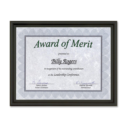 First Base Recognition Certificate Frame - 9.50" x 12" Frame Size - Holds 8.50" x 11" Insert - Desktop - Horizontal, Vertical - 1 Each - Milano Black - Frames - FST83904