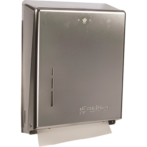 San Jamar C-Fold/Multifold Paper Towel Dispenser - C Fold, Multifold Dispenser - 500 x Towel Multifold, 300 x Towel C Fold - 14.8" Height x 11.4" Width x 4" Depth - Stainless Steel - Chrome - Key Lock, Touch-free - 1 Each