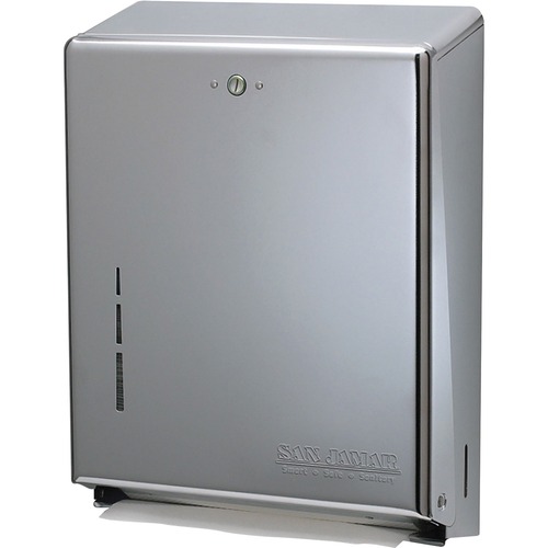 San Jamar C-Fold/Multifold Towel Dispenser - C Fold, Multifold Dispenser - 300 x C Fold, 500 x Multifold - 14.8" Height x 11.4" Width x 4" Depth - Stainless Steel - Stainless Steel - Touch-free, Key Lock, Durable - 1 Each