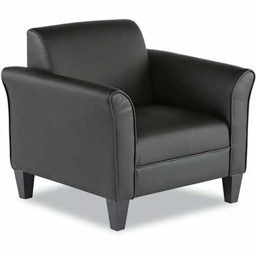 Alera Reception Lounge Series Club Chair - Black Seat Color - Leather Seat Material - Black Back Color - Leather Back Material - Four-legged Base - 1 Each