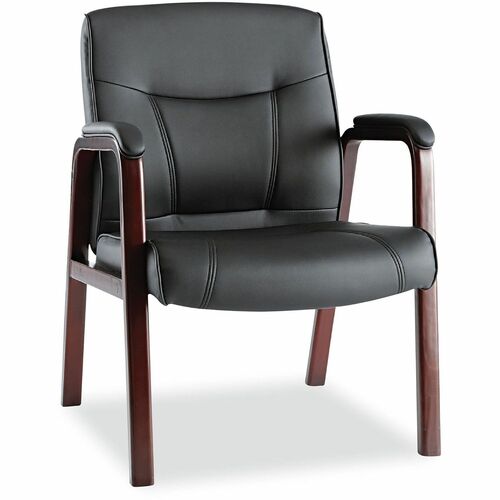 Alera Madaris Guest Chair - Black Seat Color - Bonded Leather Seat Material - Black Back Color - Bonded Leather Back Material - Mahogany Frame Color - Wood Frame Material - Four-legged Base - Armrest - 1 Each
