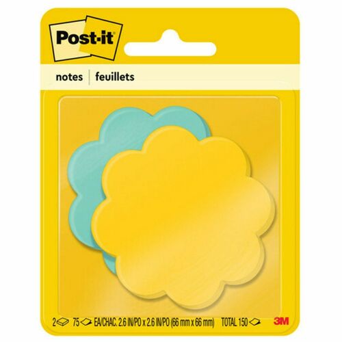 Post-it® Super Sticky Die-Cut Notes - 150 x Assorted - 3" x 3" - Daisy - Yellow, Blue - Self-adhesive - 2 / Pack