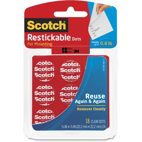 Scotch Restickable Mounting Tabs - 1" Length x 0.88" Width - For Photo, Artwork, Mount Picture/Poster - 18 / Pack - Clear