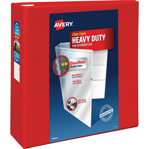 Avery® Heavy-Duty View Red 4" Binder (79326) - Avery® Heavy-Duty View 3 Ring Binder, 4" One Touch EZD® Rings, 4.5" Spine, 1 Red Binder (79326)