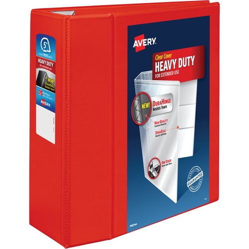 Avery® Heavy-Duty View Red 5" Binder (79327) - Avery® Heavy-Duty View 3 Ring Binder, 5" One Touch EZD® Rings, 2.3/4.8" Spine, 1 Red Binder (79327)