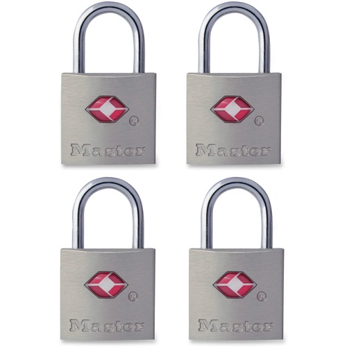 Master Lock 7/8in (22mm) Wide Solid Metal TSA-Accepted Luggage Lock; 4 Pack - Keyed Alike - 93.75 mil (2.38 mm) Shackle Diameter - Rust Resistant - Metal Body, Solid Brass, Steel Shackle - 4 / Pack