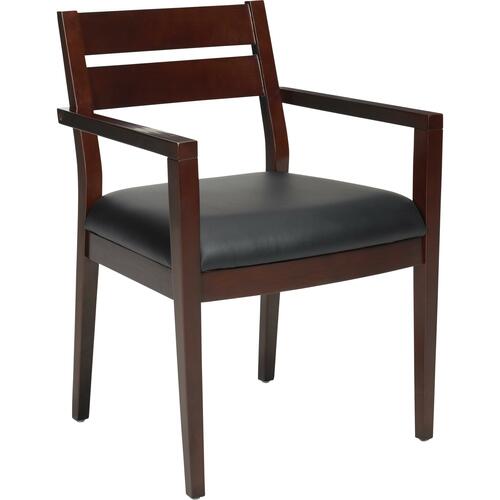 Offices To Go Dakota Guest Chair - Black Leather Seat - Cordovan Wood Frame - Four-legged Base