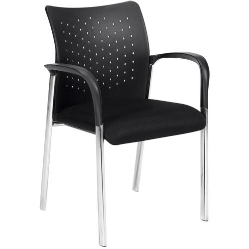 Offices To Go Capra Guest Chair with Arms - Black Fabric Seat - Plastic Back - Chrome Frame - Four-legged Base - Yes