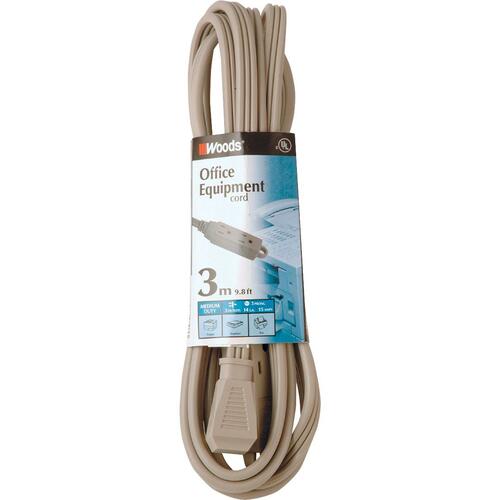 Woods Power Extension Cord - For Computer - 125 V AC / 15 A - Gray - 9.8 ft Cord Length - 1 - Extension Cords - WOO542703