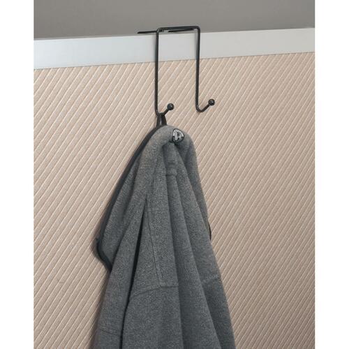 Acme United Partition/Wall Hook - 2 Hooks - for Coat, Umbrella, Carry Bag - Black - 1 Each - Coat/Garment Hooks - ACM42021