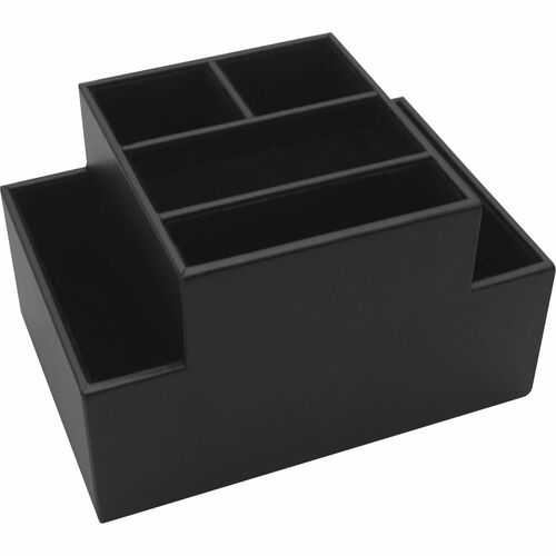 Dacasso Black Leather Desk Supply Organizer - 8 x Coaster - 6 Compartment(s)Desktop - Black - Top Grain Leather, Velveteen - 1 Each