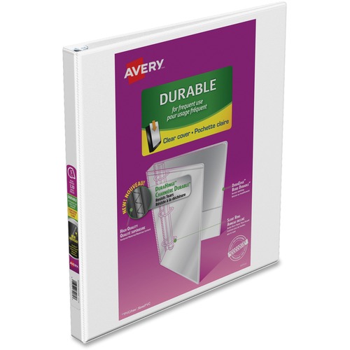 Avery® Durable View Binder ½" , Slant D Rings, White - 1/2" Binder Capacity - Letter - 8 1/2" x 11" Sheet Size - D-Ring Fastener(s) - White - Recycled - 1 Each