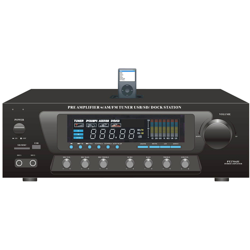 PyleHome PT270AIU AM/FM Receiver - 300 W RMS - 2 Channel - Black - AM, FM - USB - iPod Supported