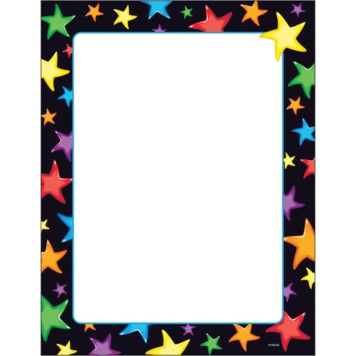 Trend Gel Stars Border Multipurpose Paper - Letter - 8 1/2" x 11" - Acid-free - Assorted, White - 50 / Pack