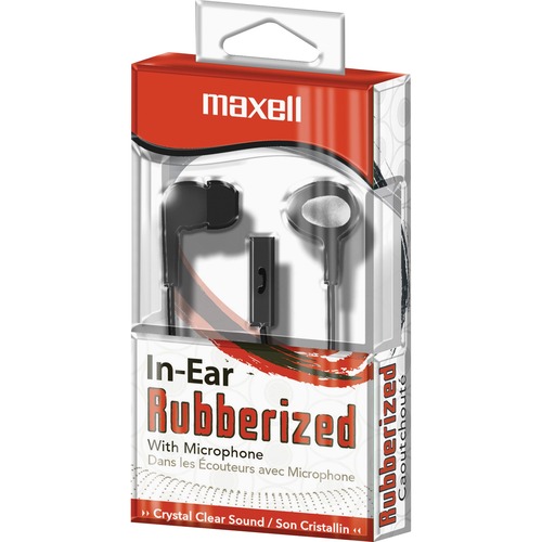 Maxell In-Ear Earbuds with Microphone and Remote - Stereo - Mini-phone (3.5mm) - Wired - 16 Ohm - 20 Hz - 20 kHz - Earbud - Binaural - Open - 4 ft Cable - Black - PC Headsets & Accessories - MAX190300