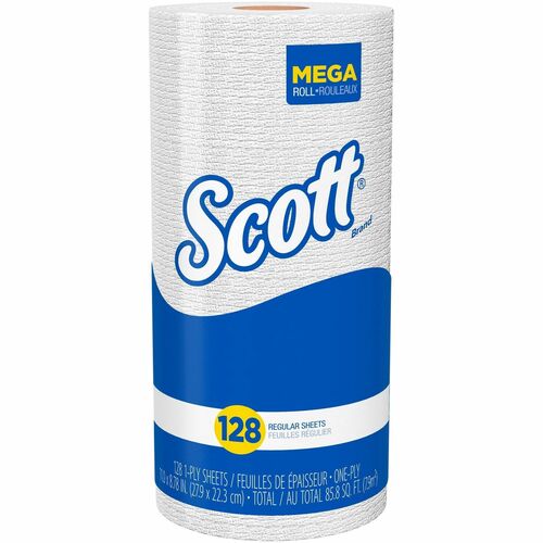 Scott Kitchen Roll Towels - 1 Ply - 128 Sheets/Roll - 4.90" Roll Diameter - White - Absorbent, Perforated - For Kitchen - 1 / Roll