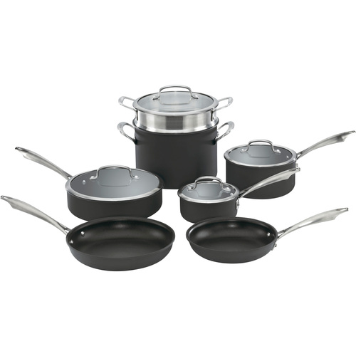 Cuisinart Dishwasher Safe Anodized Cookware - Dishwasher Safe - 2.50 quart Saucepan - 1 quart 2nd Saucepan - 1.50 gal Sauce Pot - 8" Skillet - 10" 2nd Skillet - Stainless Steel Handle
