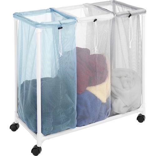 Whitmor Laundry Sorter - 30" Height x 28.4" Width x 15.4" DepthFloor - Washable, Durable, Built-in Wheels, Heavy Duty - White - Mesh, Plastic