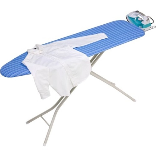 Honey-can-do BRD-01956 Quad-Leg with Retractable Iron Rest Ironing Board, White / Blue Cover