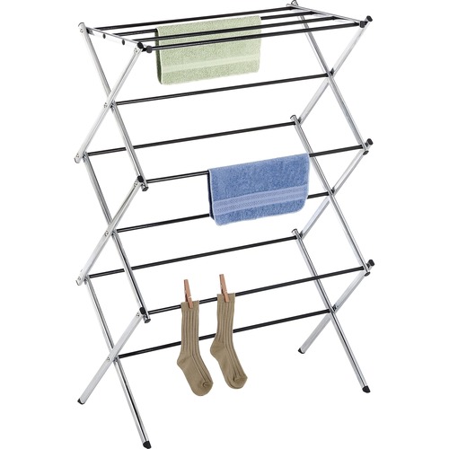 Whitmor Drying Rack - 41.8" Height x 29.5" Width x 14.5" DepthFloor - Foldable, Durable, Water Resistant, Rust Resistant, Lightweight, Expandable - Chrome - Silver Metallic - Steel, Vinyl